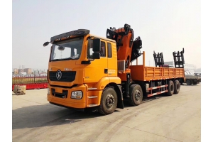 陜汽德龍前四后八折臂式隨車吊帶爬梯圖片