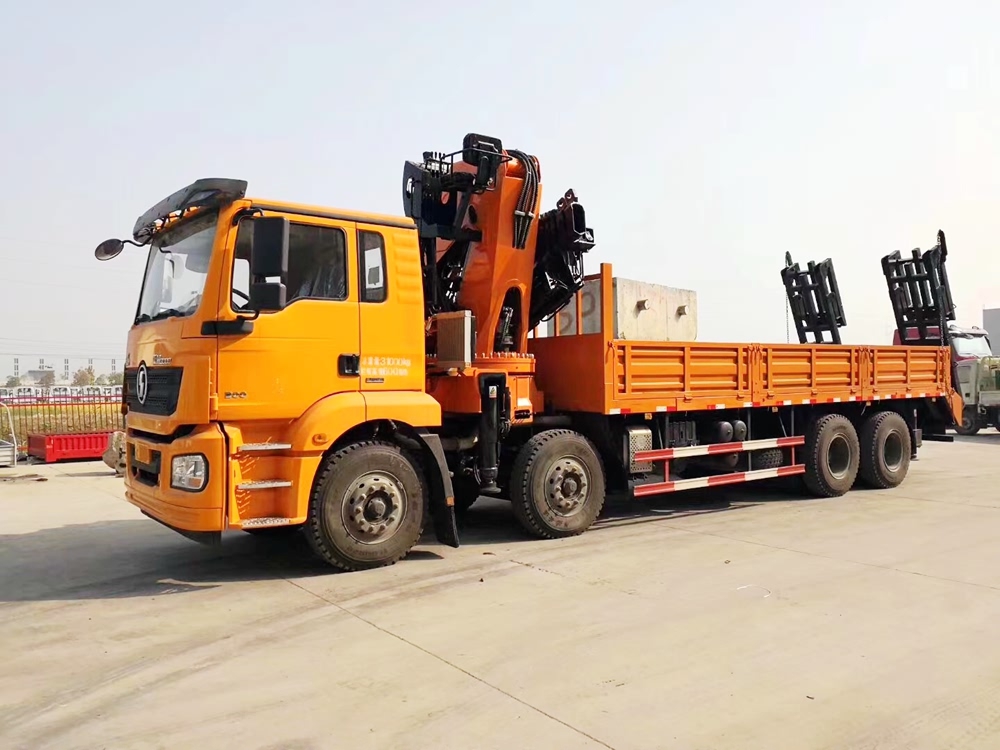 陜汽德龍前四后八平板折臂式隨車吊帶爬梯圖片